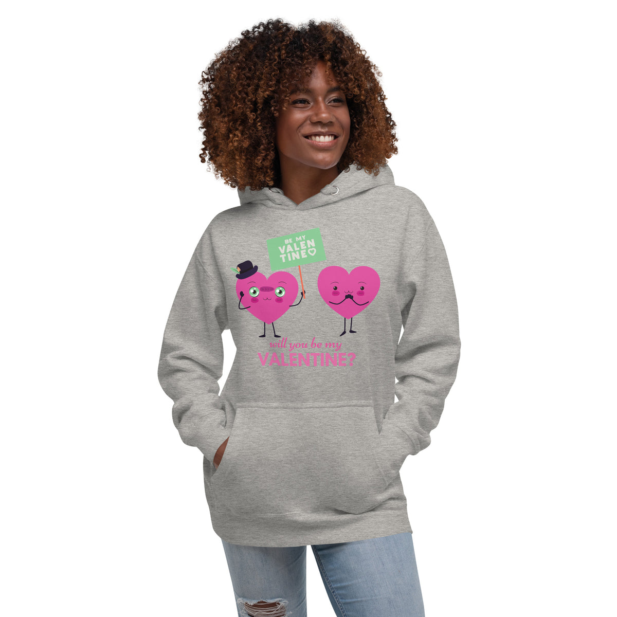 Valentine's Love - Cute Heart Characters Hoodie - Carbon Grey - Unisex Hoodies