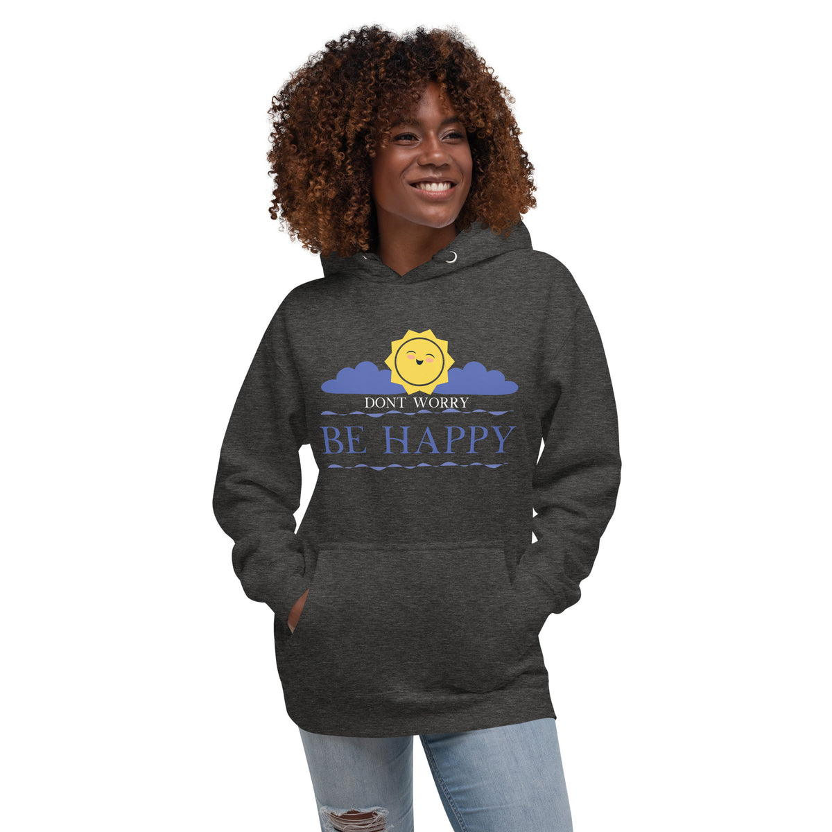 Sunny Smiles - Don't Worry, Be Happy Hoodie - Charcoal Heather - Unisex Hoodies