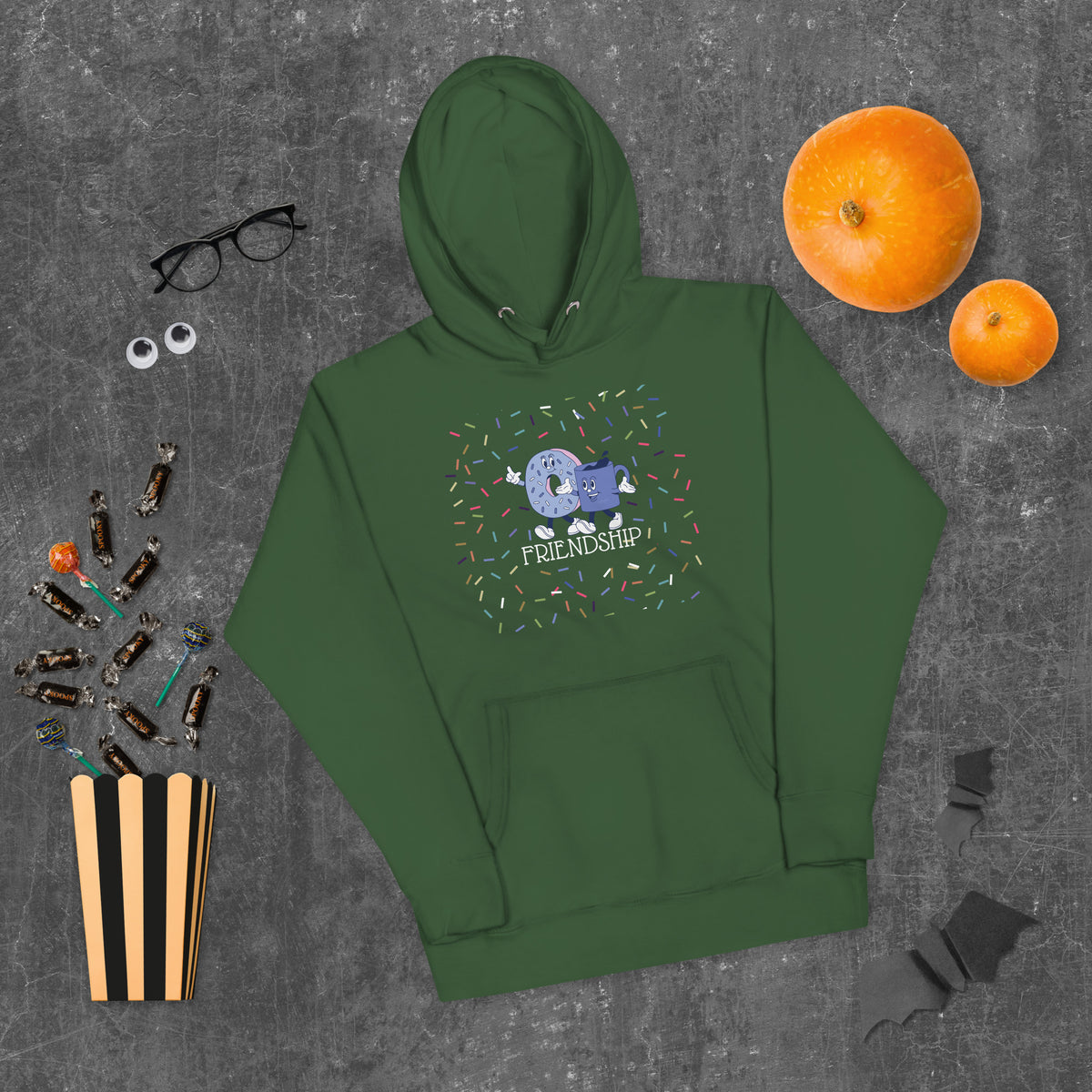 Donut & Coffee - Friendship Goals Hoodie - Forest Green - Unisex Hoodies