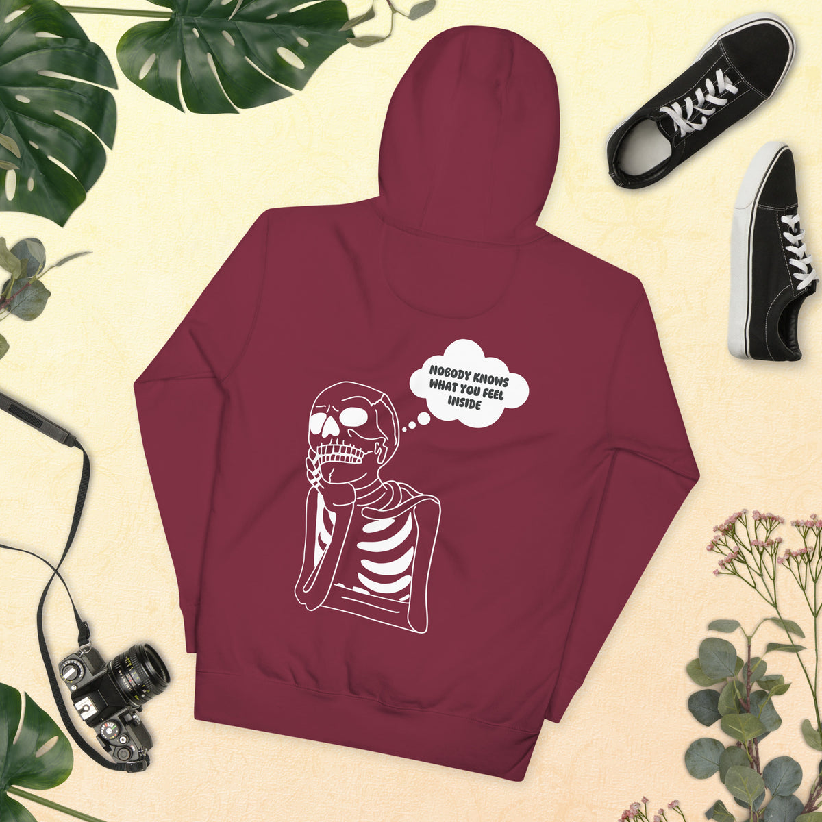 Introspective Skeleton Hoodie - Unveil the Hidden - Maroon - Unisex Hoodies