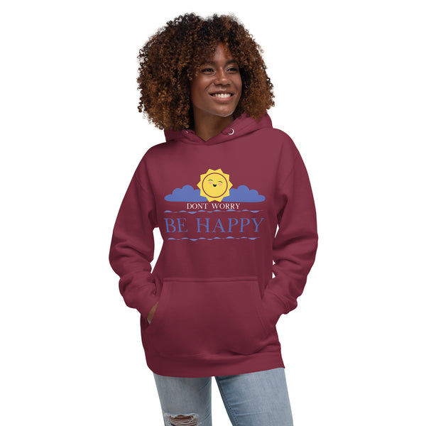 Sunny Smiles - Don't Worry, Be Happy Hoodie - Maroon - Unisex Hoodies