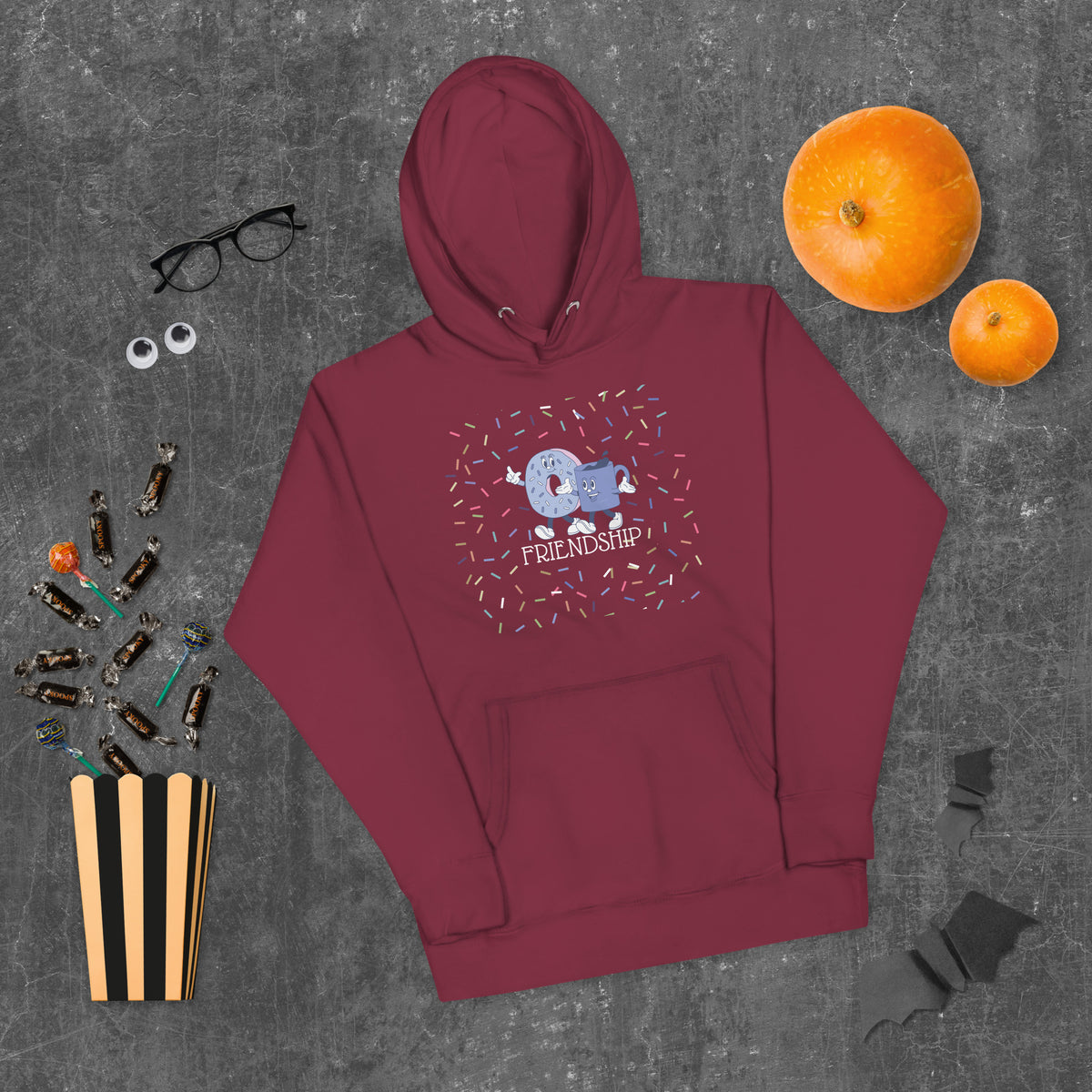 Donut & Coffee - Friendship Goals Hoodie - Maroon - Unisex Hoodies