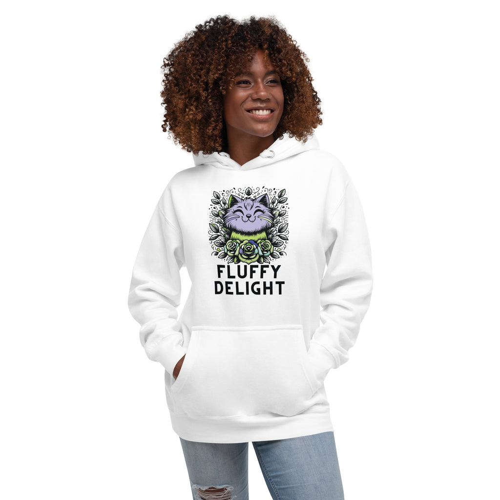 Fluffy Delight - Lavender Cat Hoodie - White - Hoodies