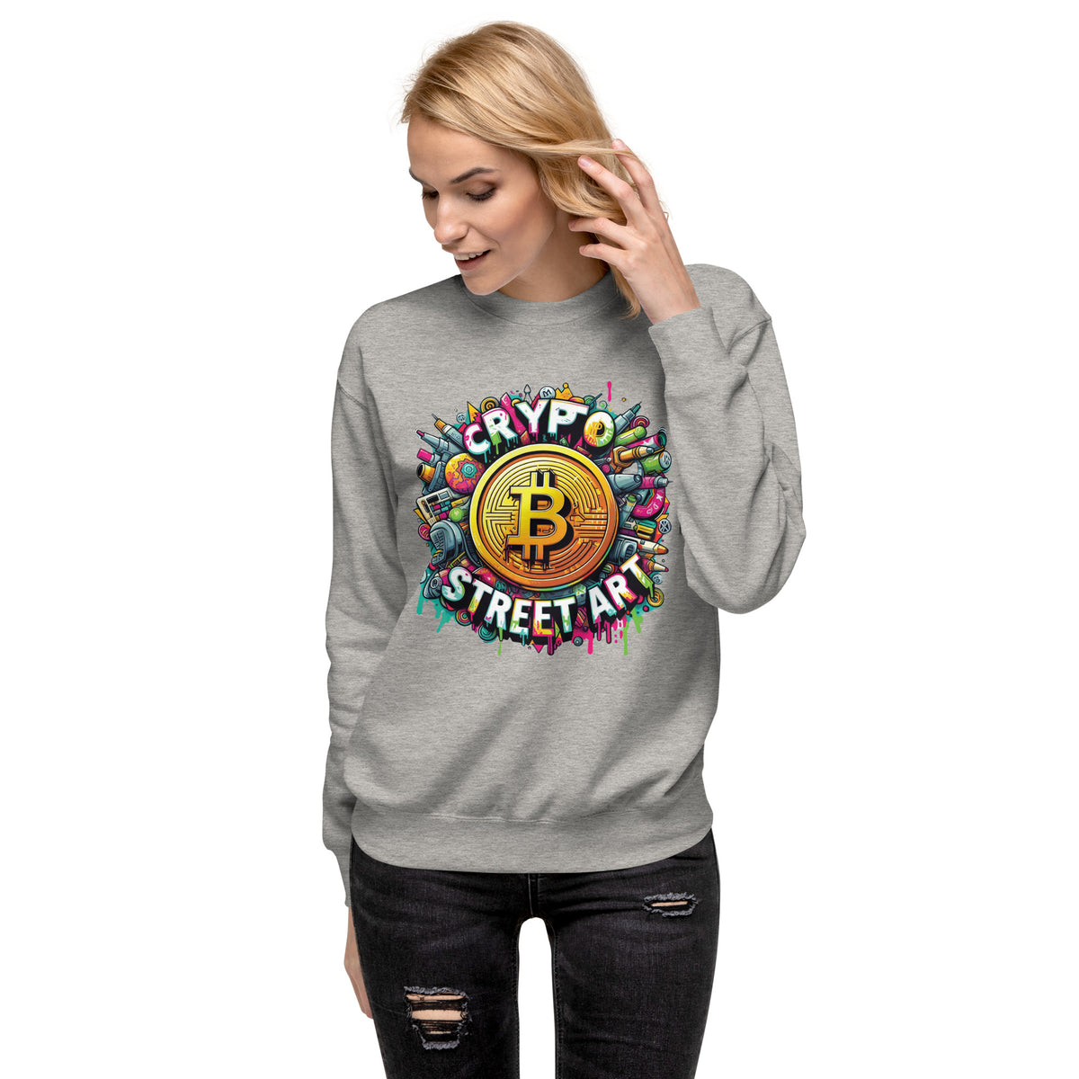 Crypto Street Art Revolution - Bitcoin Burst Sweatshirt - Carbon Grey - Unisex Sweatshirts