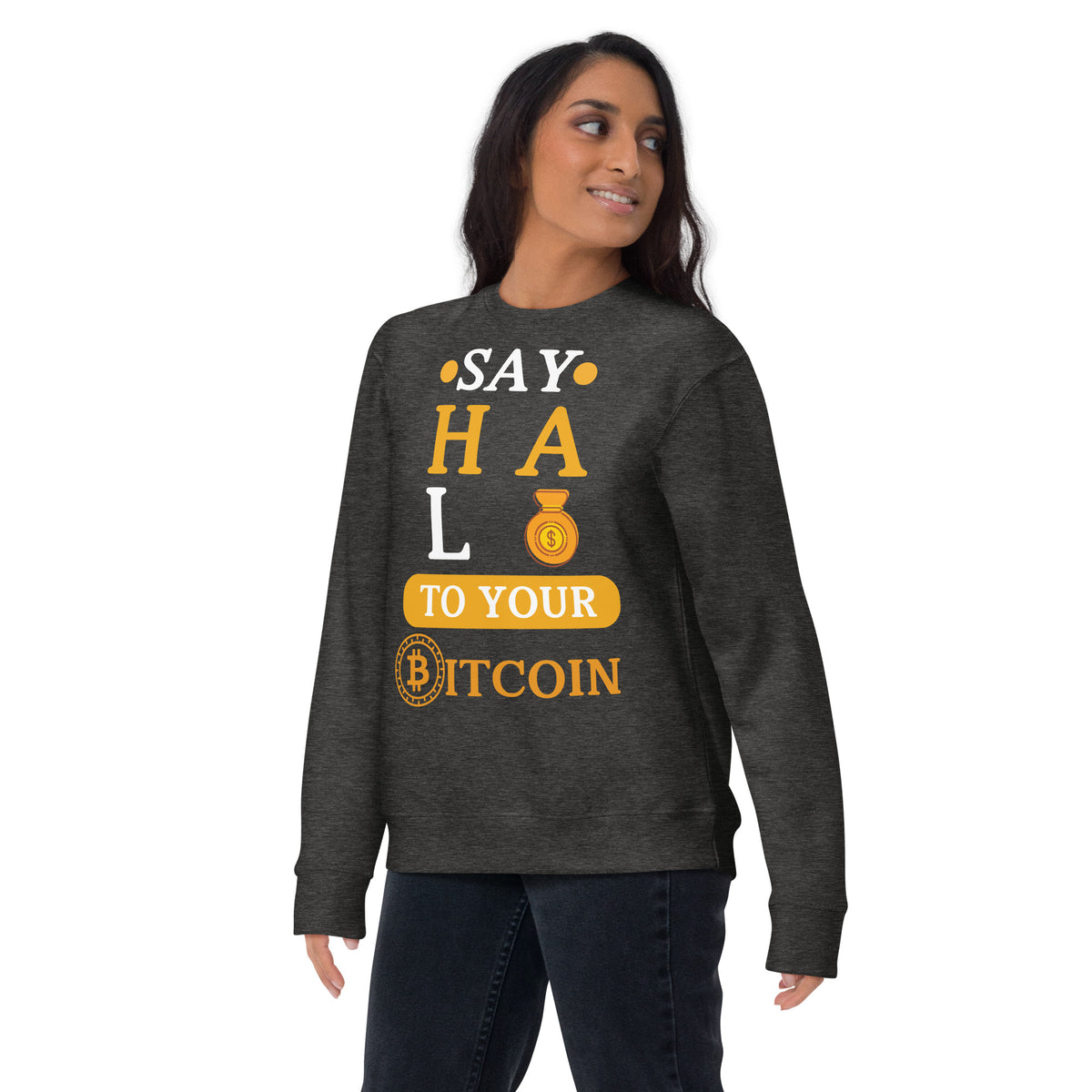 Say HALO to Bitcoin - Bold Wealth Sweatshirt - Charcoal Heather - Unisex Sweatshirts