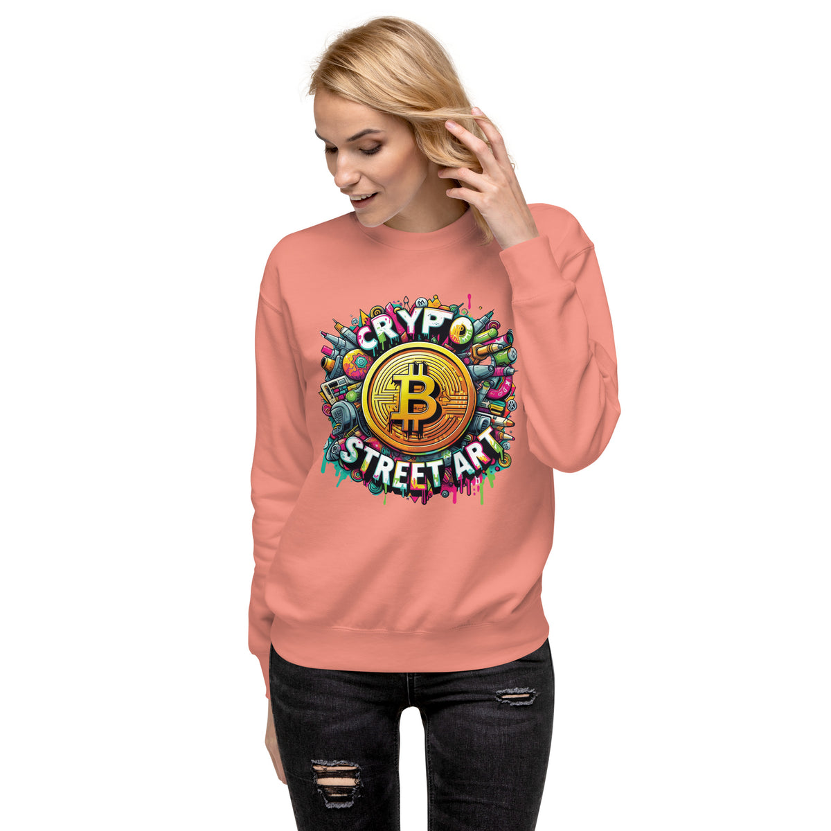 Crypto Street Art Revolution - Bitcoin Burst Sweatshirt - Dusty Rose - Unisex Sweatshirts