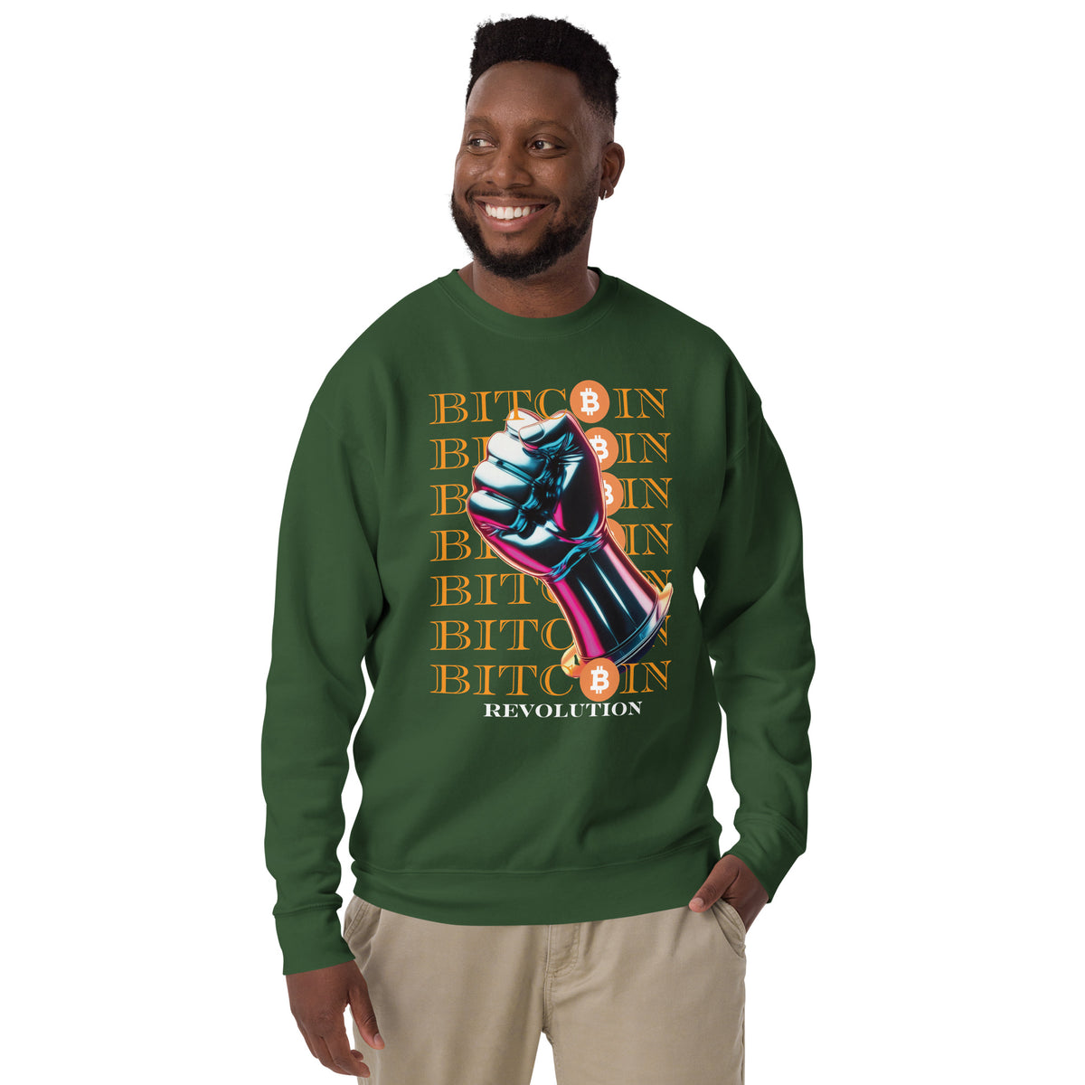 Revolutionary Bitcoin Fist - Empower Your Style - Forest Green - Sweatshirts