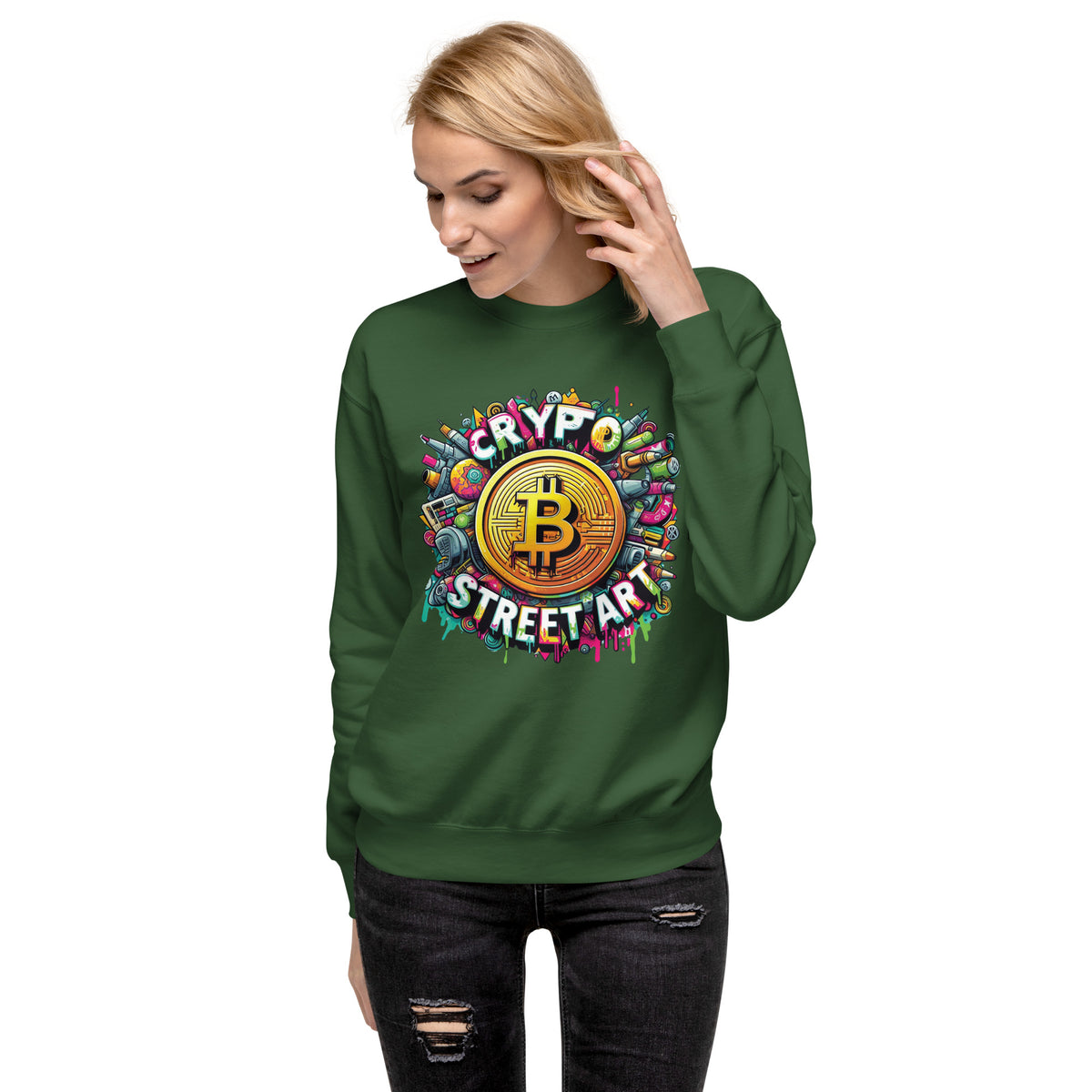 Crypto Street Art Revolution - Bitcoin Burst Sweatshirt - Forest Green - Unisex Sweatshirts