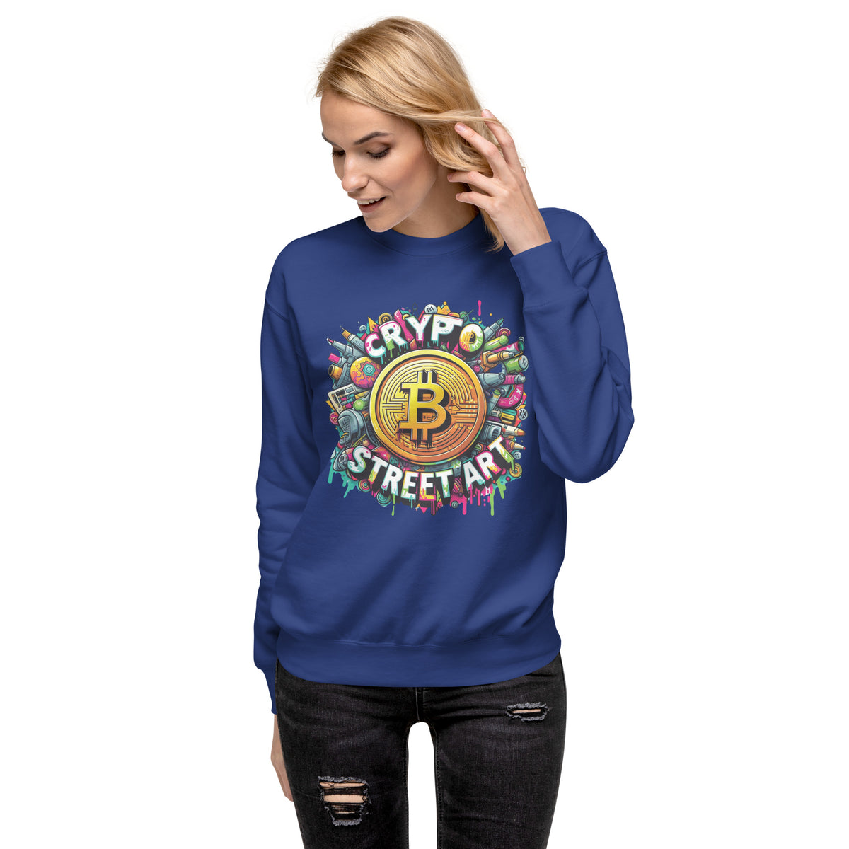 Crypto Street Art Revolution - Bitcoin Burst Sweatshirt - Team Royal - Unisex Sweatshirts