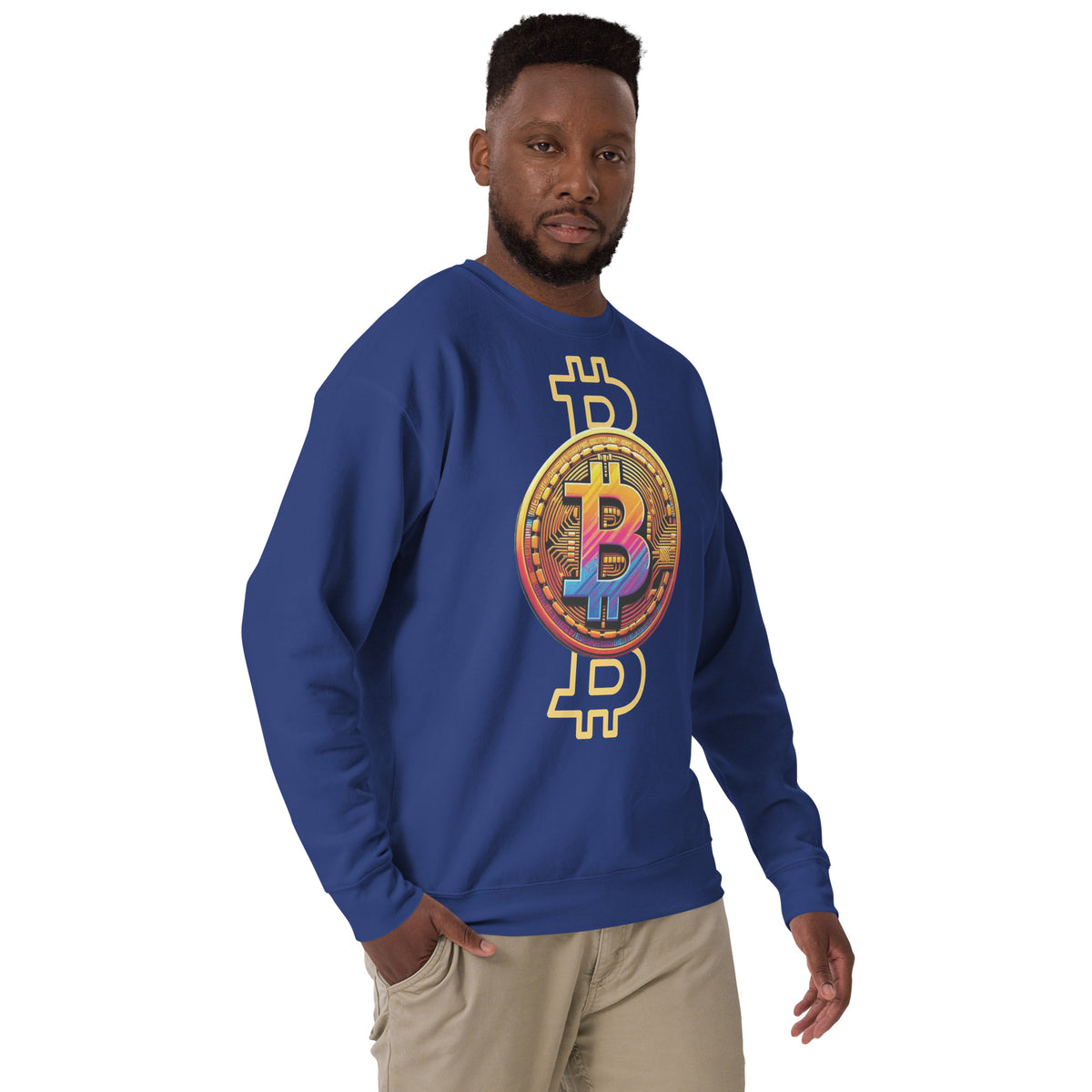 Tech-Infused Bitcoin Design Sweatshirt - Team Royal - Unisex Sweatshirts