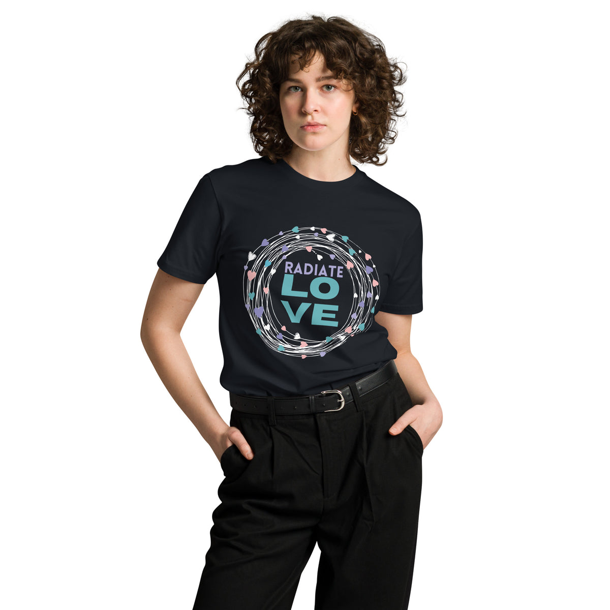 Radiate Love - Vibrant Heart Swirl T-Shirt - Navy - T.shirts