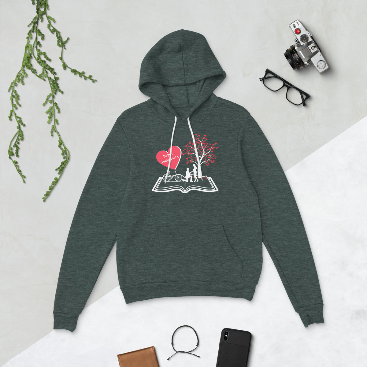 Love in Bloom - Happy Anniversary Hoodie - Heather Forest -