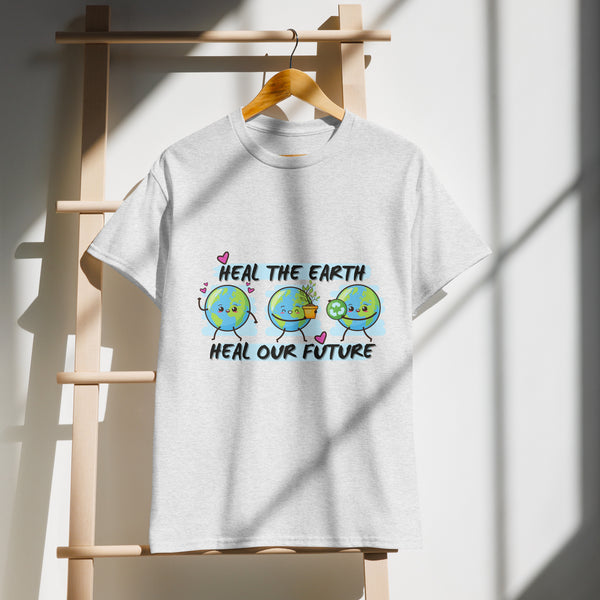 Heal Earth Future Tee – Gildan Gift for Eco Warriors - Ash - T-shirt