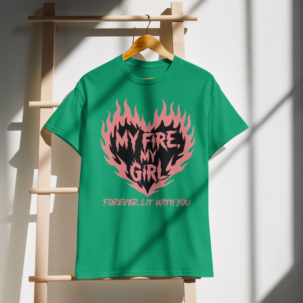 My Fire My Girl Flame Tee – DryBlend® Gift for Her - Kelly Green - T-shirt