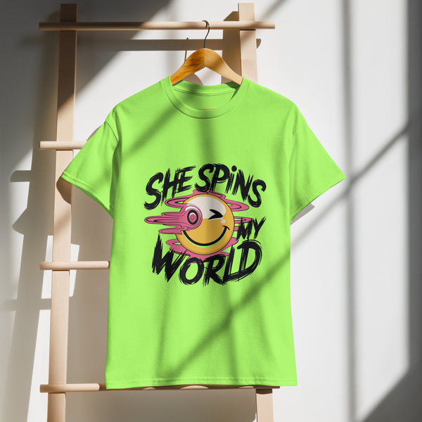 DryBlend® “She Spins My World” T-Shirt for Her - Lime - T-shirt