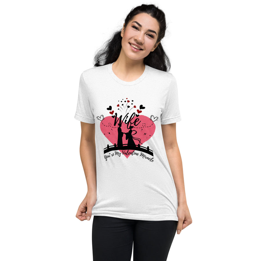 Valentine Miracle Gift Tee for Wife – Bella + Canvas - Solid White Triblend - T-Shirts