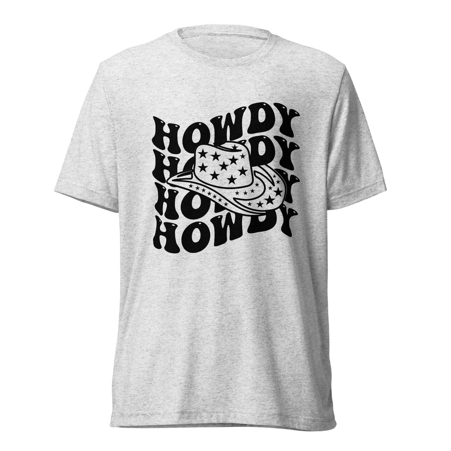 “Howdy” T-Shirt – The Perfect Cowboy Spirit Gift - White Fleck Triblend - T-shirts