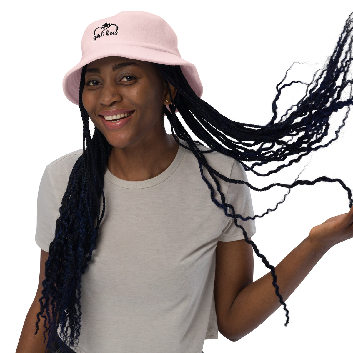 Empower Your Style with the "Girl Boss" Terry Cloth Bucket Hat - Light Pink - Hats