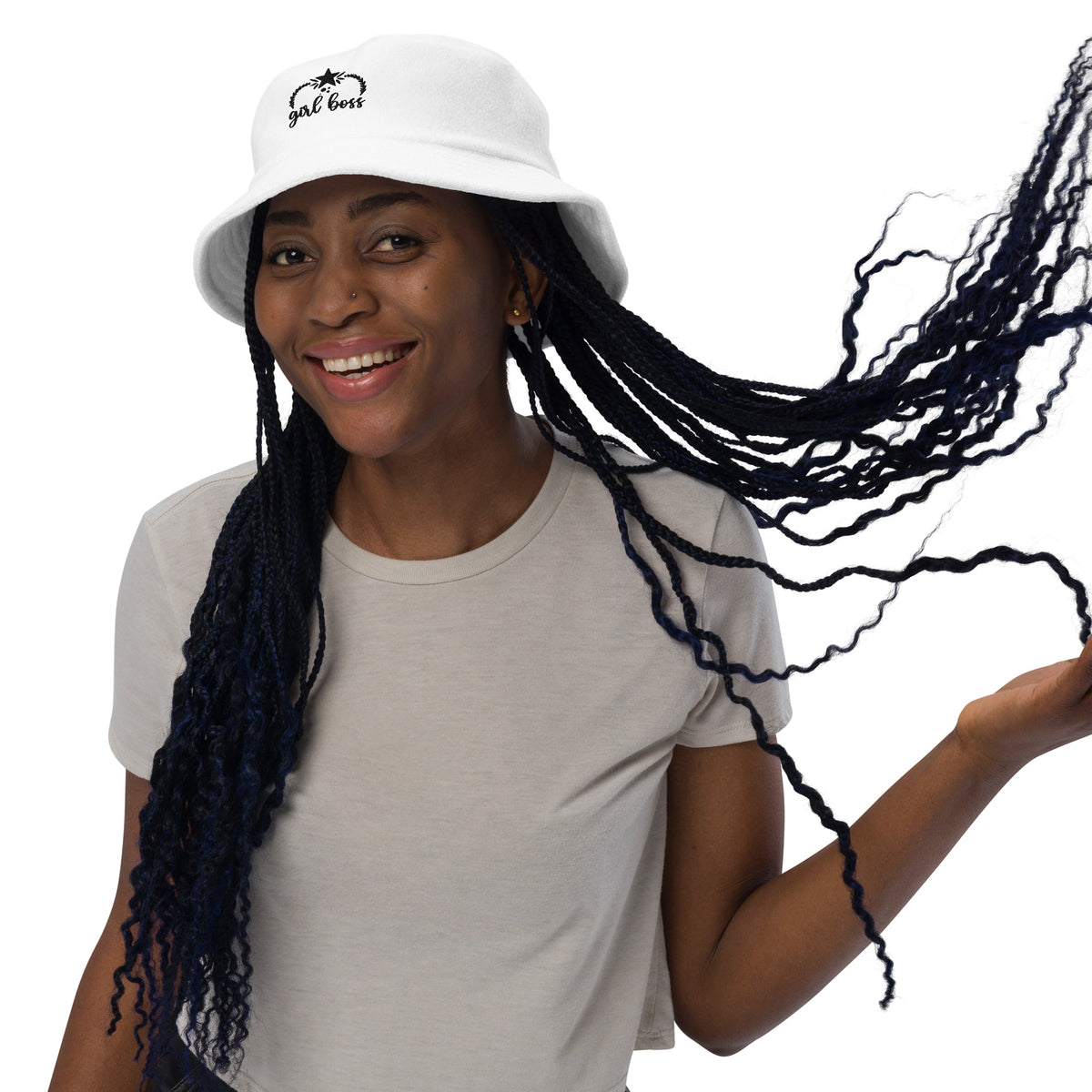 Empower Your Style with the "Girl Boss" Terry Cloth Bucket Hat - White - Hats