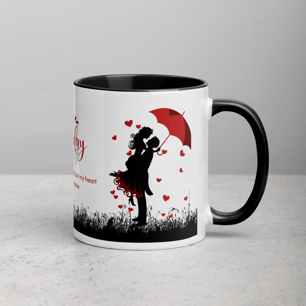 Romantic Umbrella Couple Birthday Mug – Mug with Color Inside - - Mugs