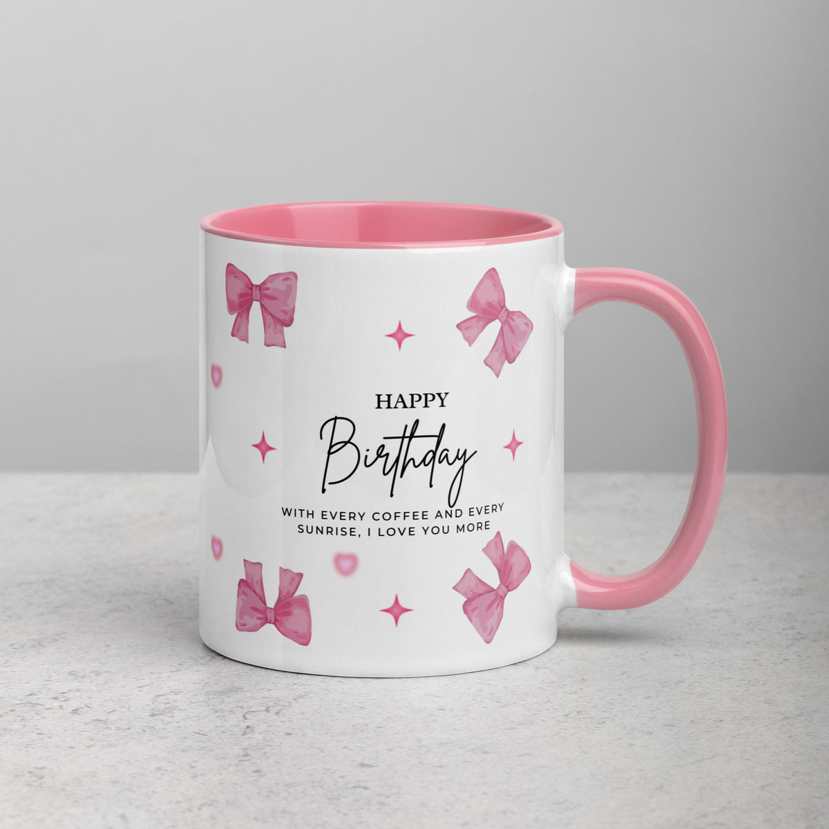 Happy Birthday Wife Mug – Pink Bow Design with Love - - Mugs