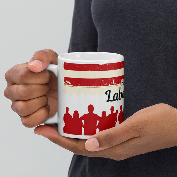 Vintage White Glossy Mug – Celebrate Labour Day with Pride - - Mugs