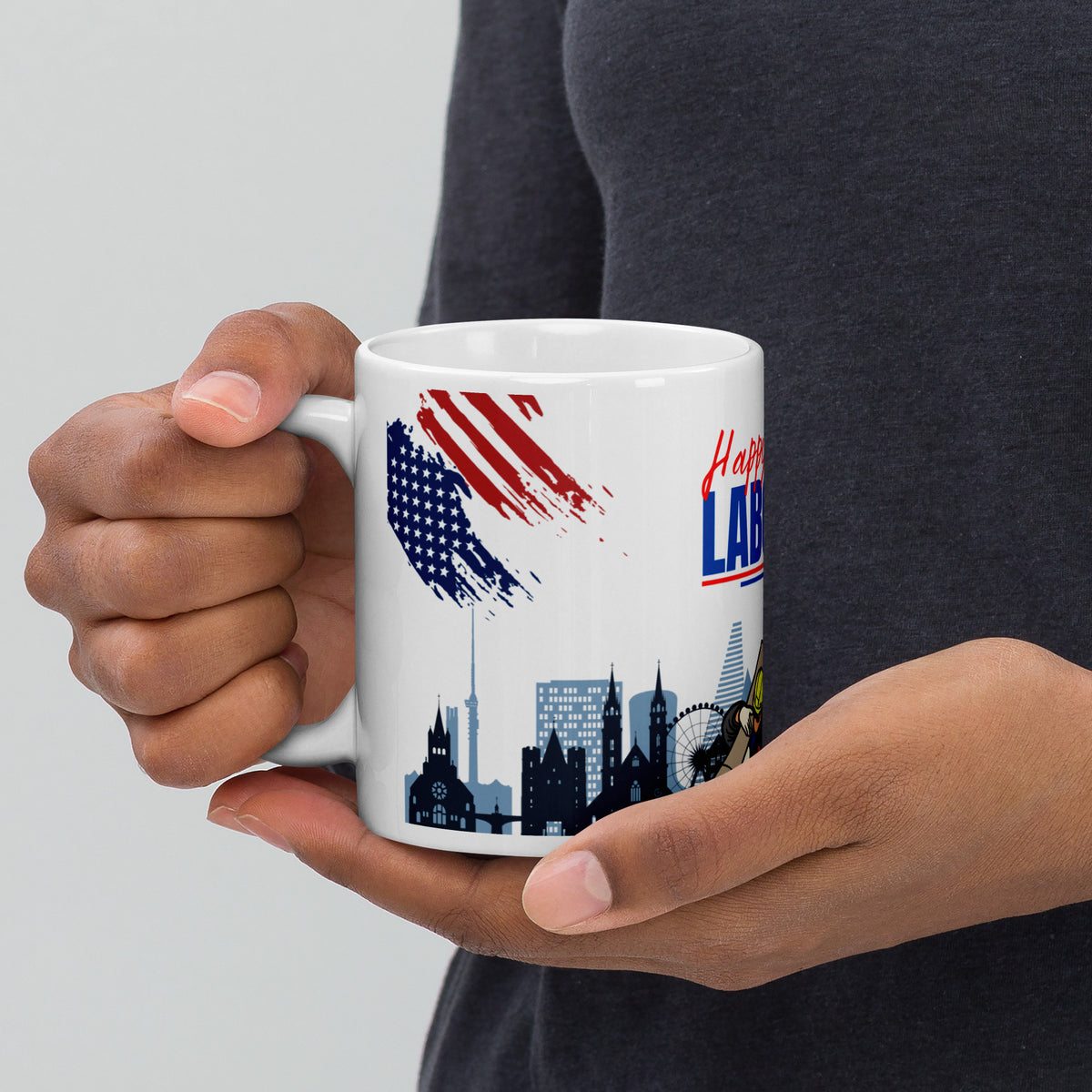 White Glossy Mug – Patriotic Labour Day Worker Tribute - - Mugs
