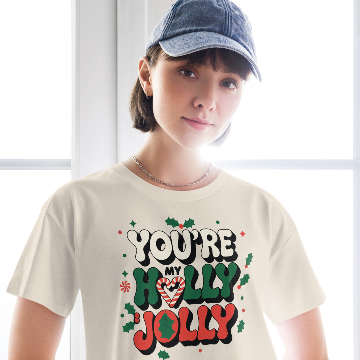 You're My Holly Jolly - A Sweet Christmas Message - Bone - Crop Tops