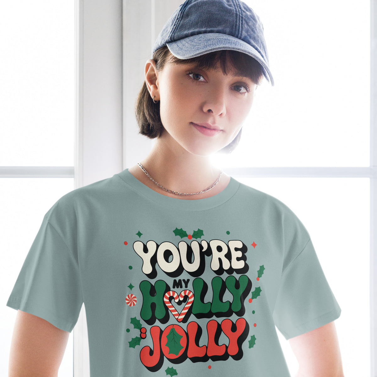 You're My Holly Jolly - A Sweet Christmas Message - Mineral - Crop Tops