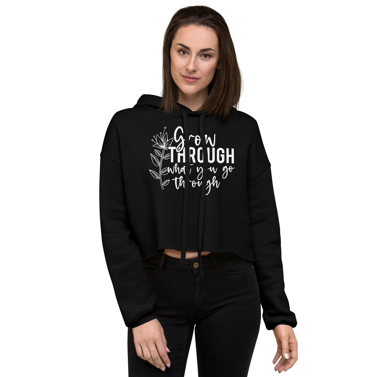 Grow Through - Floral Women's Crop Hoodie - -