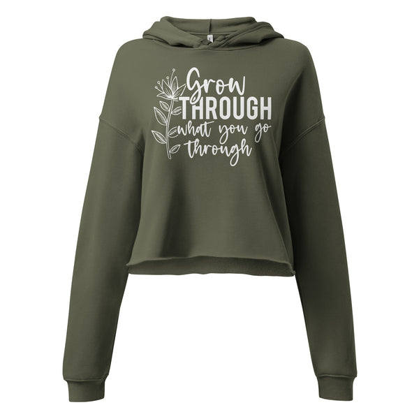 Grow Through - Floral Women's Crop Hoodie - Military Green -