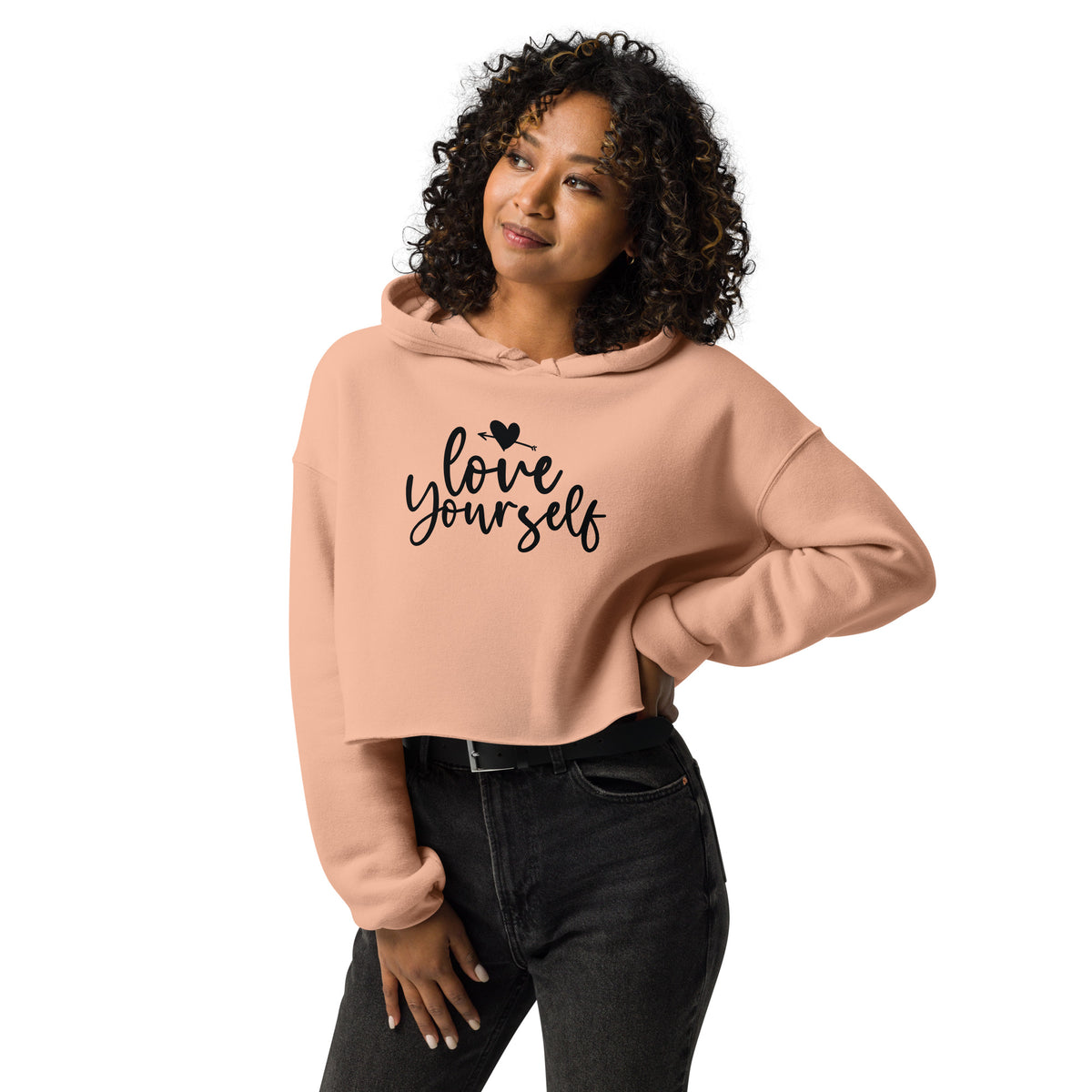 Love Yourself Crop Hoodie - Stylish Self-Care Statement - -