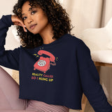 Hang Up Reality - Retro Humor Crop Sweatshirt - Navy - Sweatshirts