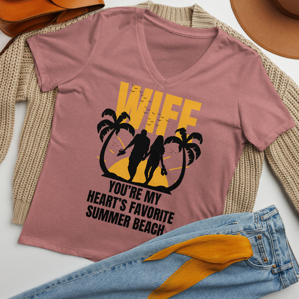 Sunset Love V-Neck T-Shirt for Wife - Heather Mauve - T-shirt