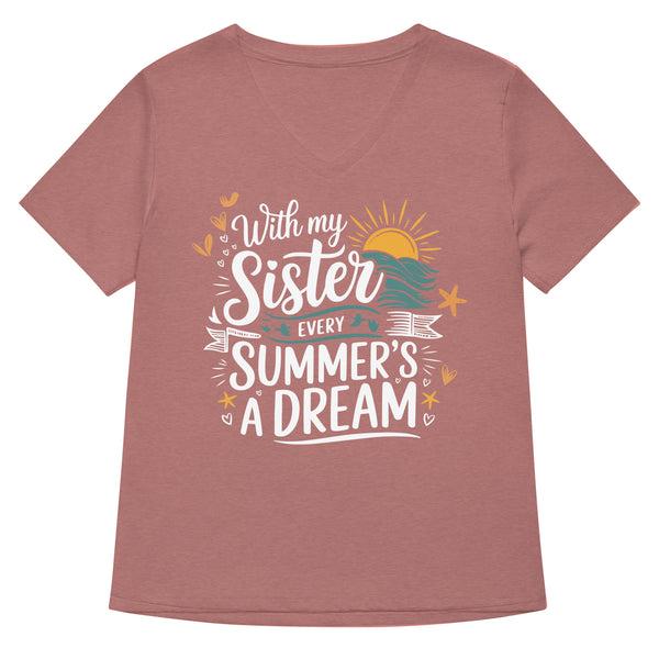 Women’s V-Neck T-Shirt Gift for Sister with Ocean Sunset Art - Heather Mauve - T-shirt