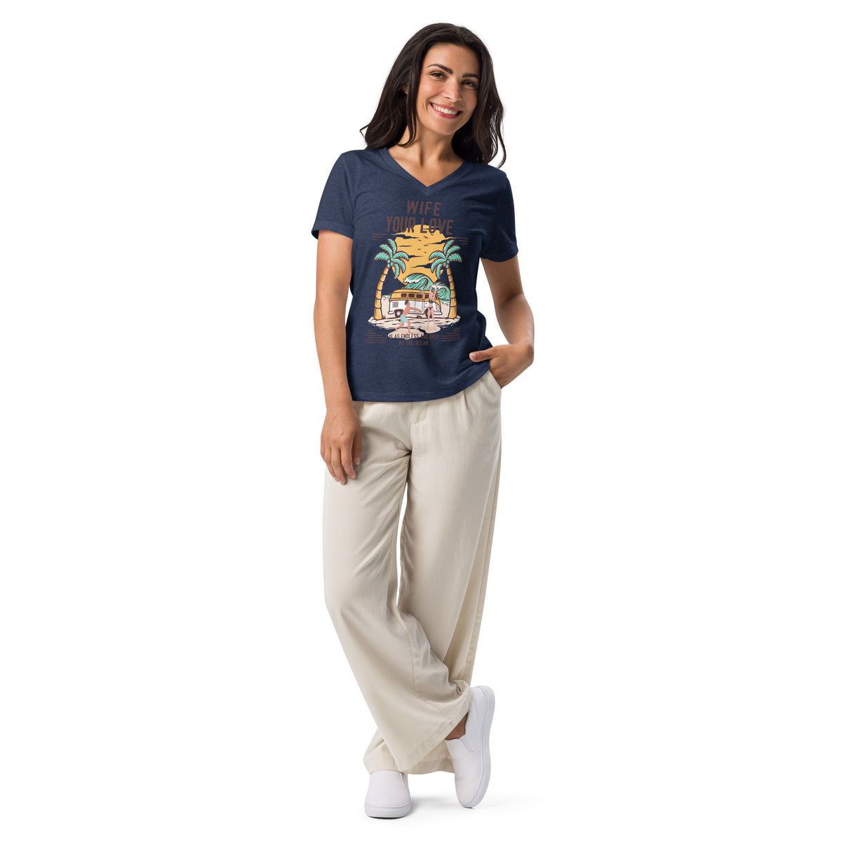 Endless Love V-Neck T-Shirt for Wife - Heather Navy - T-Shirt