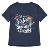 Women’s V-Neck T-Shirt Gift for Sister with Ocean Sunset Art - Heather Navy - T-shirt