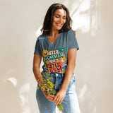 Women’s V-Neck Sister Tee – Hello Summer Vibes Edition - Heather Slate - T-shirt