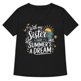 Women’s V-Neck T-Shirt Gift for Sister with Ocean Sunset Art - Solid Black Blend - T-shirt