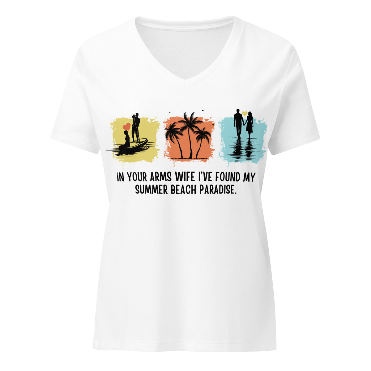 Romantic V-Neck Tee for Wife – Tropical Love Edition - Solid White Blend - T-Shirt