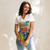 Women’s V-Neck Sister Tee – Hello Summer Vibes Edition - Solid White Blend - T-shirt
