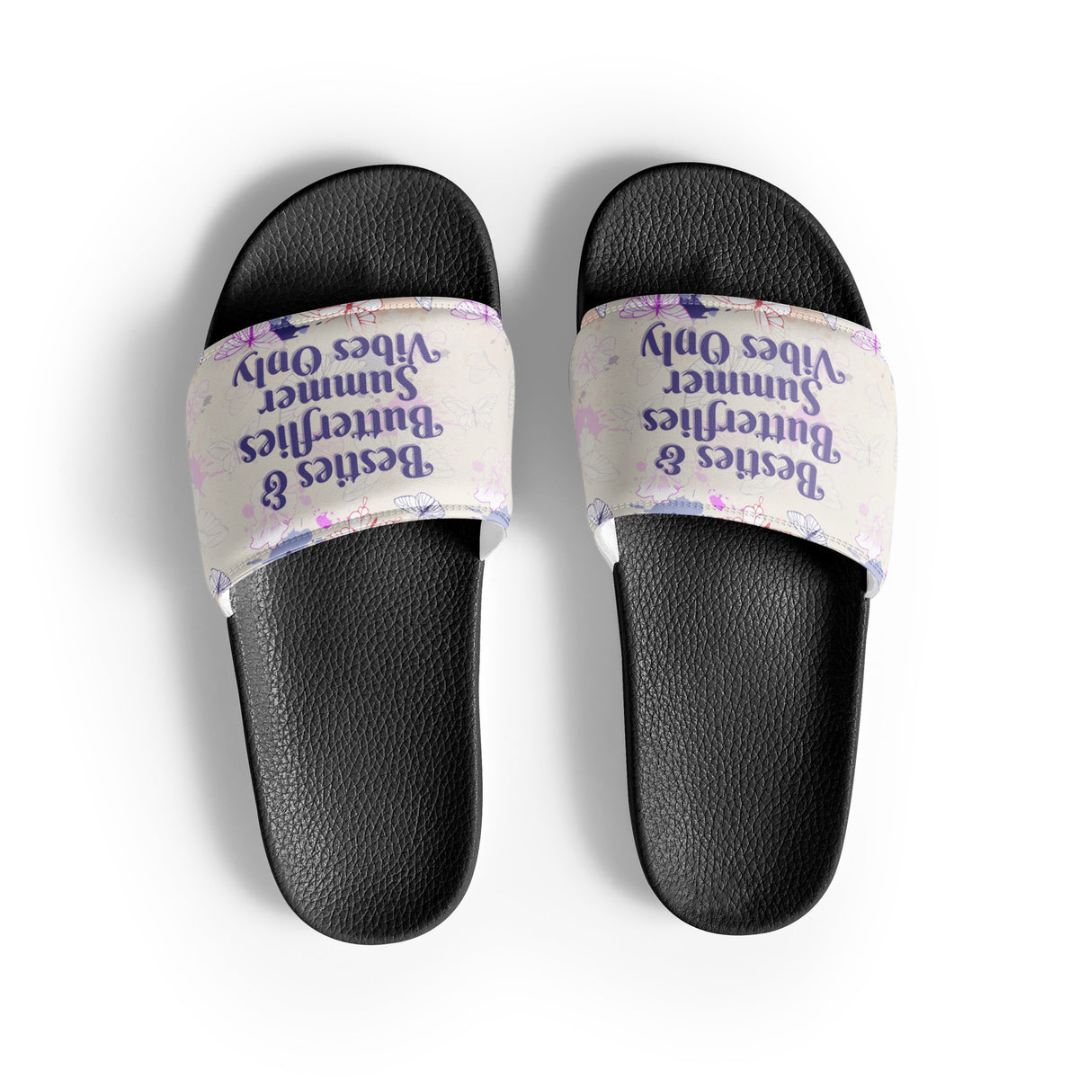 Gift for Her – “Besties & Butterflies” Women’s Slides - Black - Slides