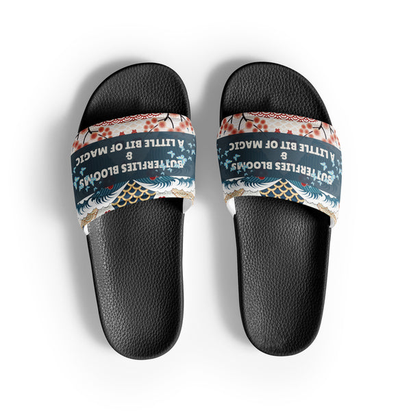 Gift for Her – “Butterflies & Blooms” Women’s Slides - Black - Slides