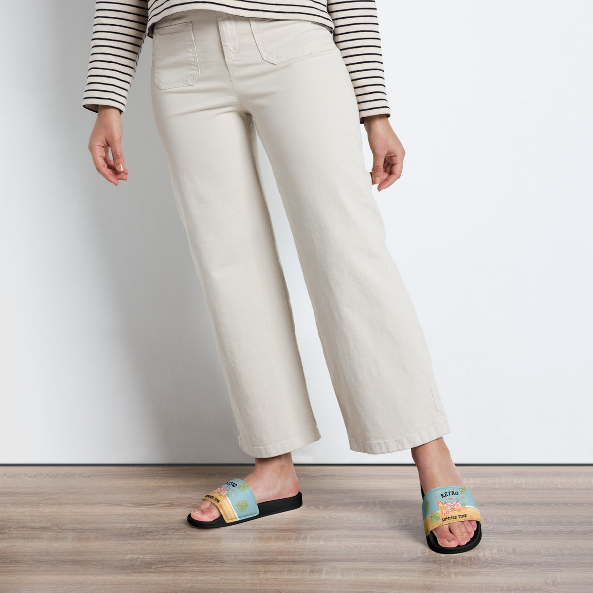 Retro Summer Women’s Slides – Gift for Best Friends - Black - Slides