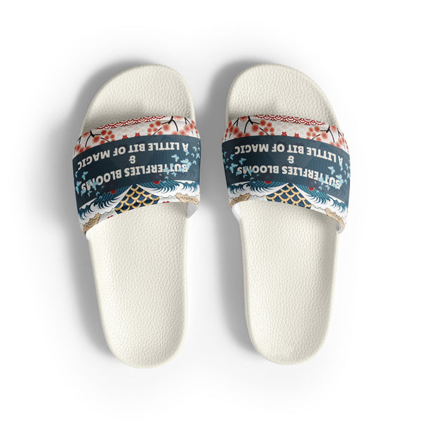 Gift for Her – “Butterflies & Blooms” Women’s Slides - White - Slides