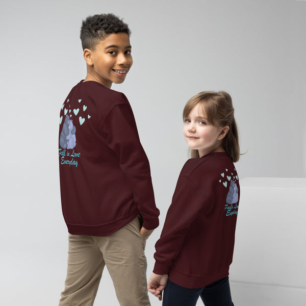 Fall in Love Everyday Youth Crewneck Sweatshirt - Maroon - Kid's Sweatshirts