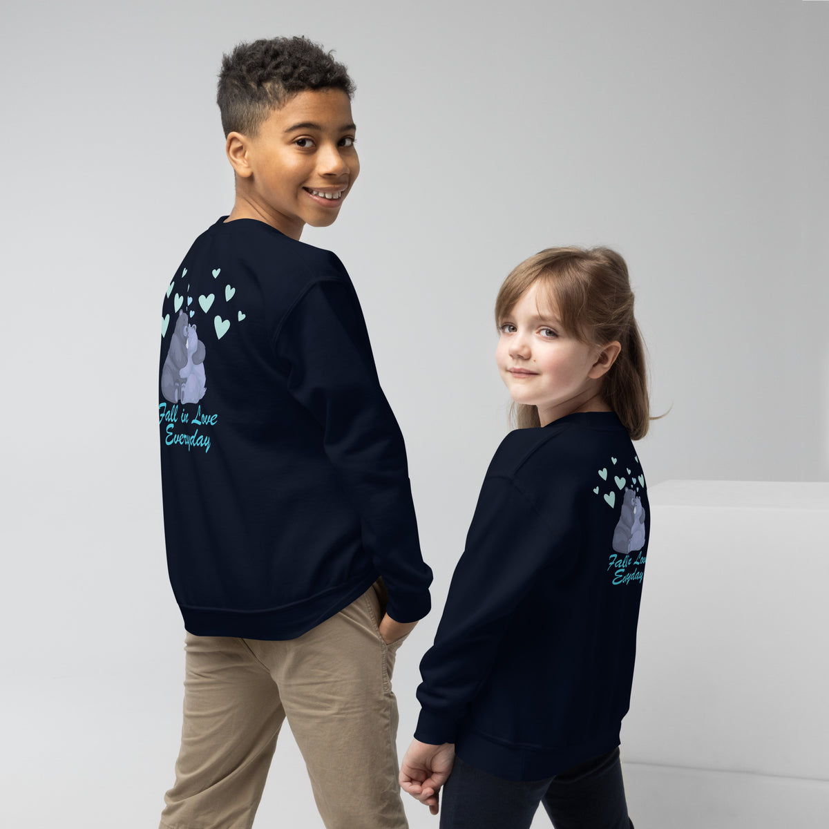 Fall in Love Everyday Youth Crewneck Sweatshirt - Navy - Kid's Sweatshirts