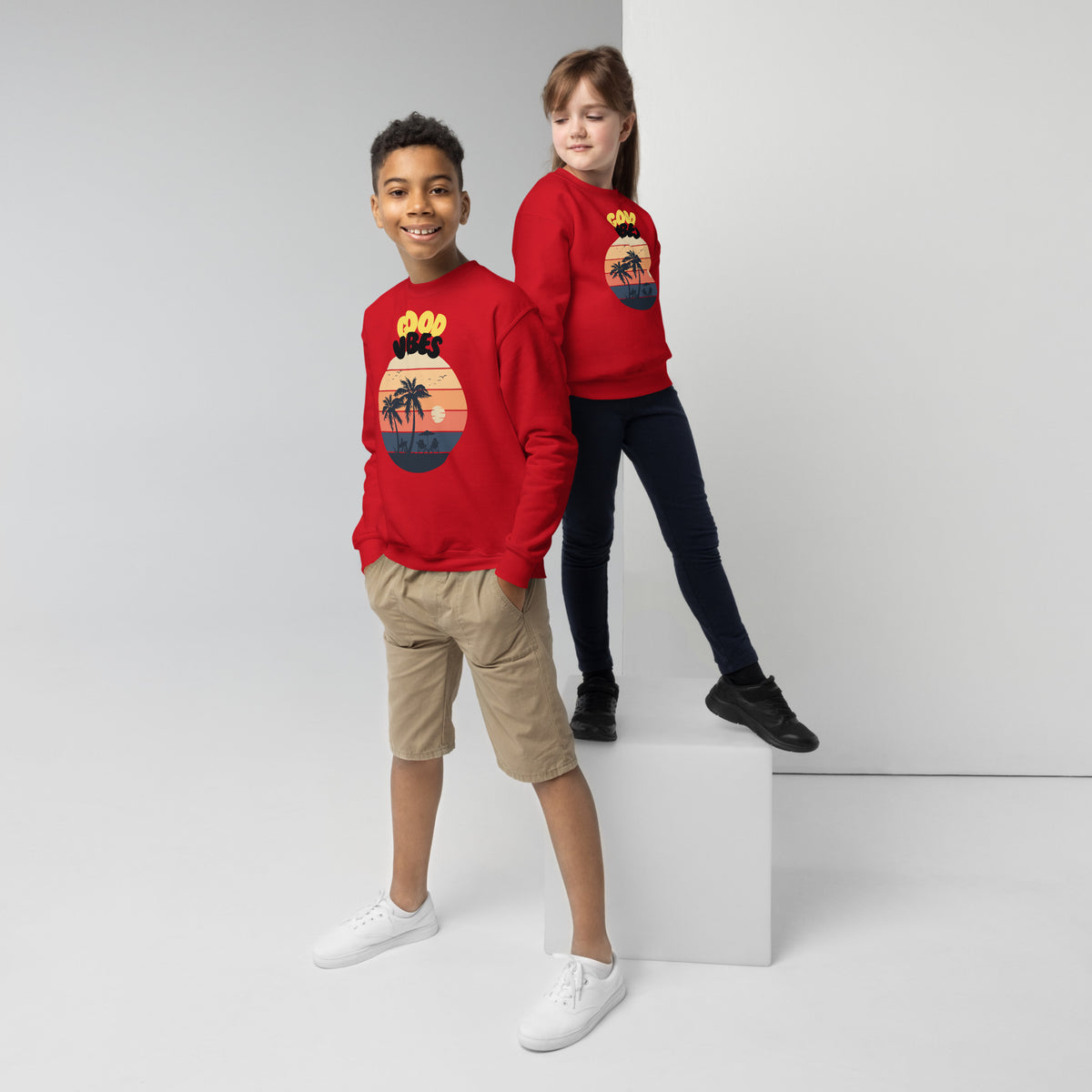 Good Vibes Youth Crewneck Sweatshirt - Red - Sweatshirts