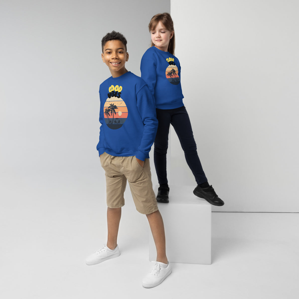 Good Vibes Youth Crewneck Sweatshirt - Royal - Sweatshirts